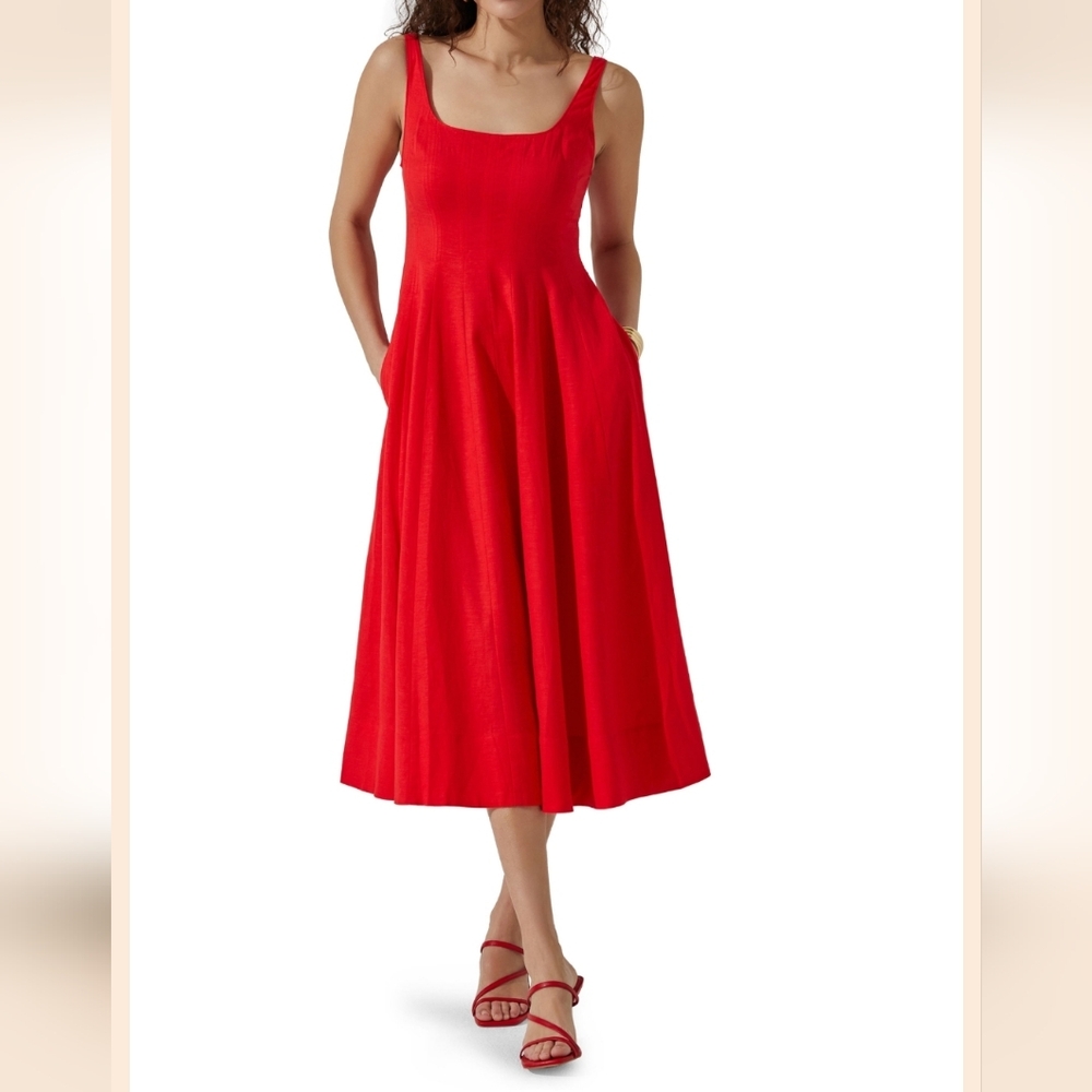 ASTR the Label Square Neck Midi Dress RED, Size X-Small